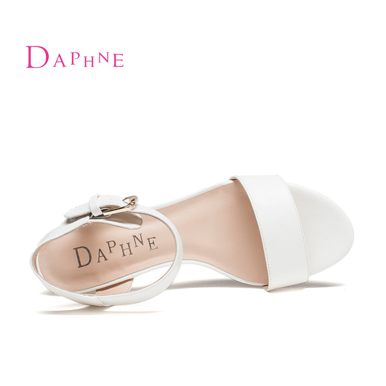 Daphne/达芙妮2015夏季新款 韩版超高跟粗跟一字扣露趾绊带女凉鞋