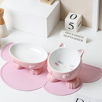 Cat Bowl Ceramic High Foot Protection Cervical Spine Anti-Overturning Water Bowl Double Bowl Pet Supplies Dogs Cat Cat Food Bowl Cat Food Basin