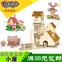 3DDIY three-dimensional puzzle wooden assembly model parrot Tiger sedan car Windmill Villa toy