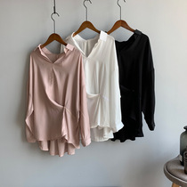 Nine buckle large size womens new chiffon shirt fat mm plus size comfortable hanging wild solid color shirt 9562