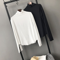 Nine buckle original large size winter new fat mm semi-high collar brushed cotton long-sleeved T-shirt soft solid color base shirt 839