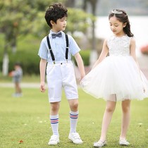Six-1Children Choir Show Dress Boy and Girls Strap Trouser Primary and Secondary School Student Recited Performance Clothing