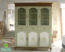 English Style Solid Wood American Field Garden Style Hand-painted Exhibition Cabinet Bookcase Large Capacity Green March Countryside Wind