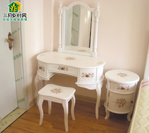 British English style solid wood American pastoral style Korean hand-painted dressing table makeup mirror stool March Township style