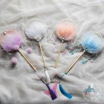 Xuetingfang mini palm fan Ancient style baby fan Hanfu feather small group fan Catwalk dance cos photography props