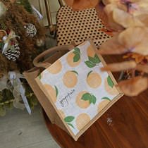 Original Hand-painted Illustrator Day Style Student Out of Honey Grapefruit Fruit Lunchbox Linen Cloth Zipped With Base Plate Small Square Bag