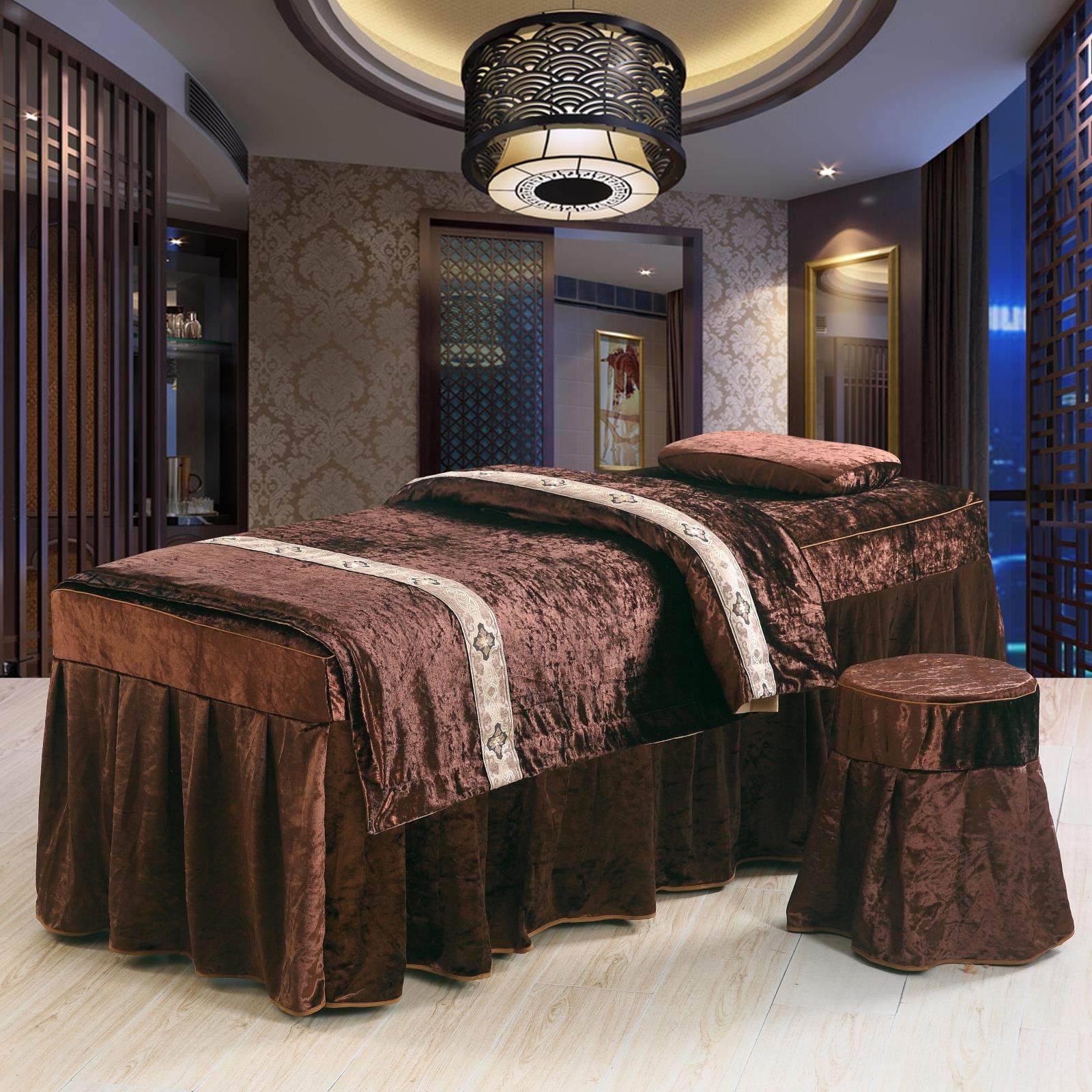 定制金丝绒件套床罩四美容美体美容院按摩洗头spa送被芯