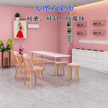 Marble single double European manicure table manicure manicure table Nordic manicure table and chair set Golden iron art