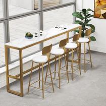 Marble solid wood bar table home Nordic simple modern Wall High foot table and chair combination living room long table