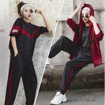 Fitness suit womens running sports loose plus size gym four-piece quick-drying leisure jacket long-sleeved sunscreen