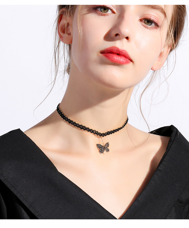 戴拉蝴蝶chocker短款锁骨链女 脖链蕾丝项圈颈带项链choker颈链_补贴