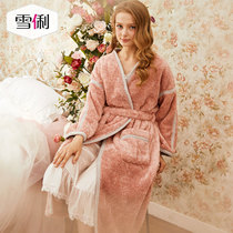 Xueli autumn and winter coral velvet pajamas female padded bathrobe plus velvet court style princess home clothes flannel robe