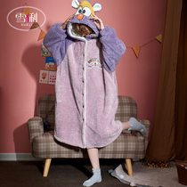 Xueli coral velvet robe womens winter long morning gown pajamas thickened and velvet bathrobe autumn and winter large size bathrobe nightgown