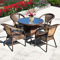 Outdoor table and chair rattan chair three-five-piece household balcony small coffee table combination leisure chair Wrought iron outdoor rattan chair Nordic