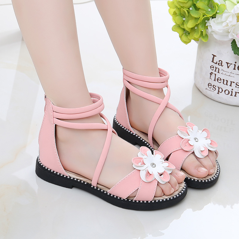 女童凉鞋2019新款韩版夏季露趾小女孩公主鞋儿童沙滩软底罗马鞋子