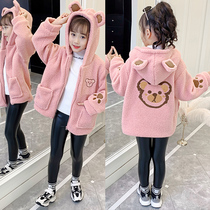 Girl coat 2022 new autumn dress little girl with cotton and thick autumn winter child imitating lamb top