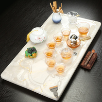 There is a fish whole jade tea tray set European-style tea table household simple modern stone tea sea stone tea tray small tea table