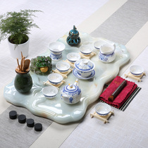 Tea set set Household Kung Fu tea set Whole piece of heat-resistant jade and stone tea tray Simple modern drainage tray Tea table