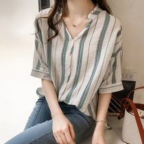 2020 Spring loaded Korean version of the students very fairy shirt short sleeve cotton linen shirt woman design feeling a little crowdsourced clothes