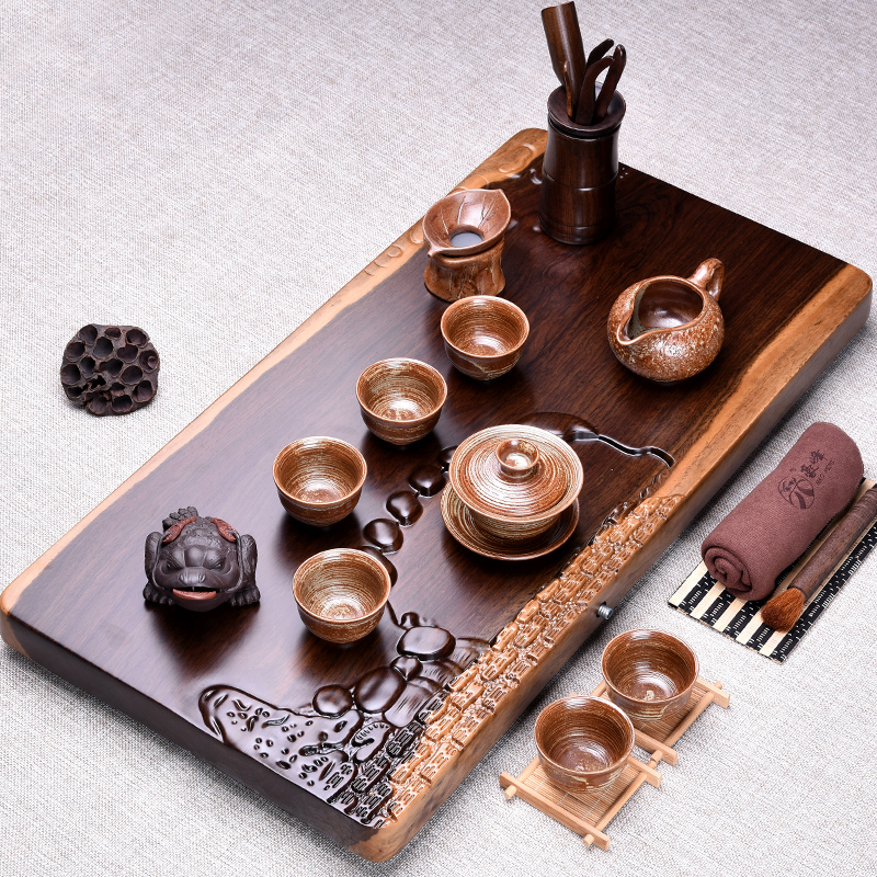 HaoFeng whole sheet of the ebony wood tea tray tea sets high - end violet arenaceous kunfu tea tea set household sea