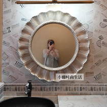 Round Eurovision Bathroom Mirror American Decorative Frames Toilet Living Room Genguan Wall-mounted Bathroom Mirror Sun Flowers