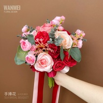 Red mix and match bride wedding holding flowers silk flower ball photography simulation fake flower props home living room decoration wedding