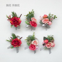 Red wedding bride and groom simulation filigree corsage wrist flower corsage wedding etiquette celebration opening