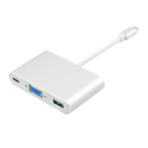 New product type-c turn vga three-in-one transfer line with power supply data transmission video output projector aluminium shell
