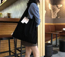 AL homemade black vest-style canvas bag ins eco-friendly bag Korea popular large capacity shoulder bag for students