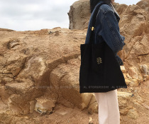 AL homemade hair word embroidery black eco bag corduroy bag ins large capacity one shoulder canvas bag for women