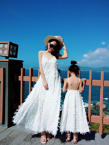 Parent-Child Dress 2021 Summer New Mother Women Beach Dress Beach Dress Beach Holiday Feather Long Dress Fairy Dress