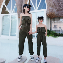 Net red parent-child clothing 2021 spring early spring new female women foreign fashion jumpsuit Korean version of the chest casual pants tide