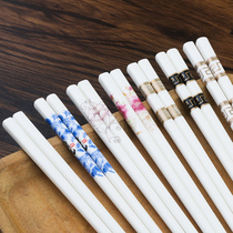 Ceramic household non-slip mildew-proof high temperature resistant spoon chopsticks Environmental protection bone China chopsticks family set 10 pairs of antibacterial porcelain chopsticks
