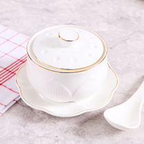 Ceramic stew pot Household birds nest shark fin cup Hotel tableware Dessert Pure white gold stew pot Small soup pot single lid