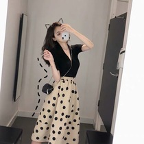 SNICYKER dress suit female 2022 new summer waist slim professional polka dot skirt two-piece set