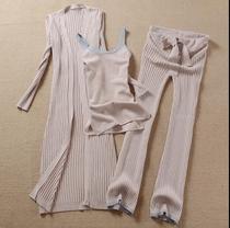 Knitted Sweater Straight Drum Pants Suit Woman Broadlegged Pants Small Scent Wind Long Pants Goddess Van 2022 new Eurostock Three sets