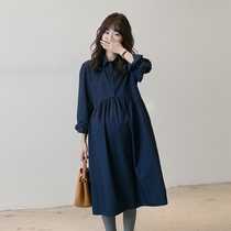 Pregnant womens skirt spring and autumn Korean version of waist slim long maternity shirt skirt breastfeeding long sleeve pregnant woman dress