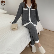 Yuezi clothing spring and autumn cotton postpartum breastfeeding feeding Home clothing 3 months summer thin maternal discharge pregnant women pajamas 4