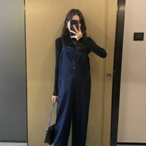 Pregnant women with pants wear autumn and winter suit fashion Korean casual loose size straight denim wide leg pants tide