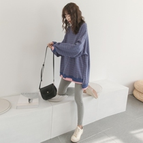 Pregnant women spring fashion fashion 2021 top Korean skinny stripe fake two-piece sweater long sleeve bottom inside wear