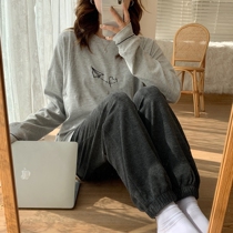 Pregnant womens pajamas womens long sleeves autumn and winter leisure sports style can go out to tide mothers home postpartum lactation suit suit