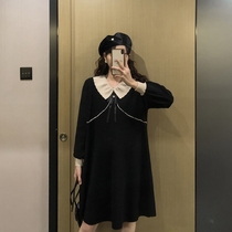 Xiao Xiang celebrity style ~ maternity dress spring and autumn dress Korean version of loose thin knitted long sleeve tide mother small black dress
