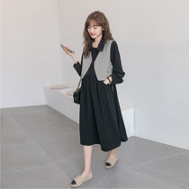 Autumn dress 2021 new womens pregnant womens dress retro temperament small vest tide mother fashion two-piece set