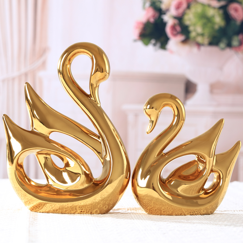 Gold swan furnishing articles wedding gift for wedding gifts ceramic household to decorate the sitting room TV ark, creative valentine 's day