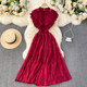 Light mature women's French elegant and feminine French pleated ruffles waist and thin temperament lace dress spring Light mature women's French elegant and feminine French pleated ruffles waist and thin temperament lace dress spring