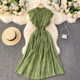 Light mature women's French elegant and feminine French pleated ruffles waist and thin temperament lace dress spring Light mature women's French elegant and feminine French pleated ruffles waist and thin temperament lace dress spring