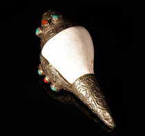 Tibetan Nepali Dharma Instrument R1124LC-Silver-encrusted snail 14 4cm174g