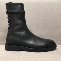 (Playing Shoes Home) ANN Boot European Style Mens High Help Head Cow Leather Black Tie Rope Retro Boots