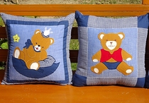 外贸美式乡村田园纯棉贴布刺绣复古布艺夹棉抱枕套坐垫40CM可爱熊