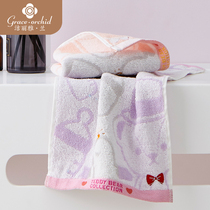 Jie Liya Lan childrens towel pure cotton small facial towel soft household absorbent cartoon teddy bear two packs men and women